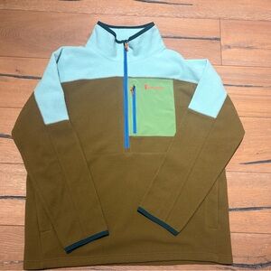 Men's Color Block Fleece Half Zip Sweater - Light Blue and Hunter Green
